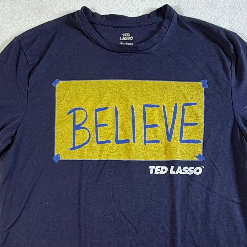 Ted Lasso T-Shirt Mens Small Believe Graphic Short Sleeve Navy Blue